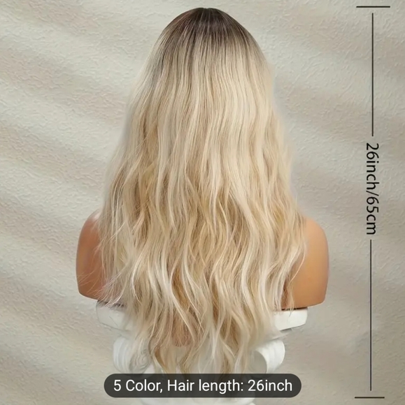26.0 Inch Blonde Wig, Dark Root Curly Wavy Long Wig, Natural Fluffy Synt… - Picture 3 of 7